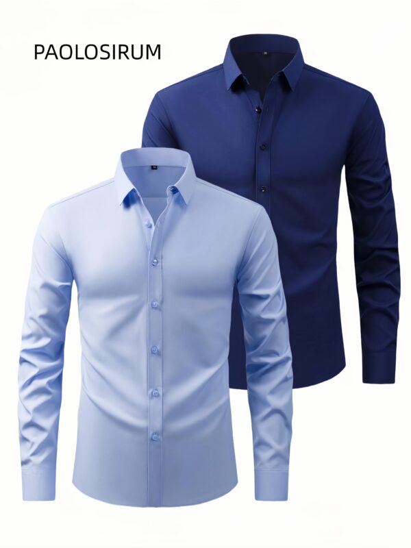 Two-Piece Set of Men'S Solid Color Elastic Shirts Ice Sliky Fiber Fabric Cool Shirts Breathable And Comfortable Business Casual Two-In-One Collar European And American Tops Men'S Clothing Multi-Color Optional Convenient Washing - Image 6