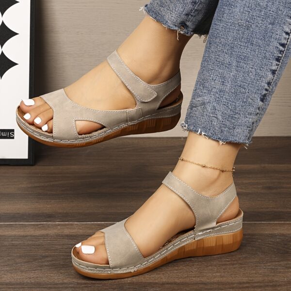 Women's White Casual Summer Sandals - Open-Toe Comfortable Beach Shoes with Adjustable Hook-and-Loop Strap, Thick Cushioned Wedge Heel & PU Cover for Casual Outings, Shopping, or Seaside Strolls, Strappy Sandals, Open Toe Design, Durable Footwear - Image 21