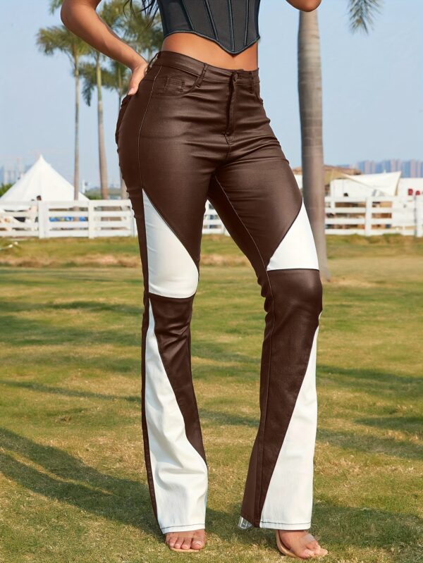 Stylish and high-elasticity, fashionable spliced PUPU PU Leather Leather flared pants - Image 36