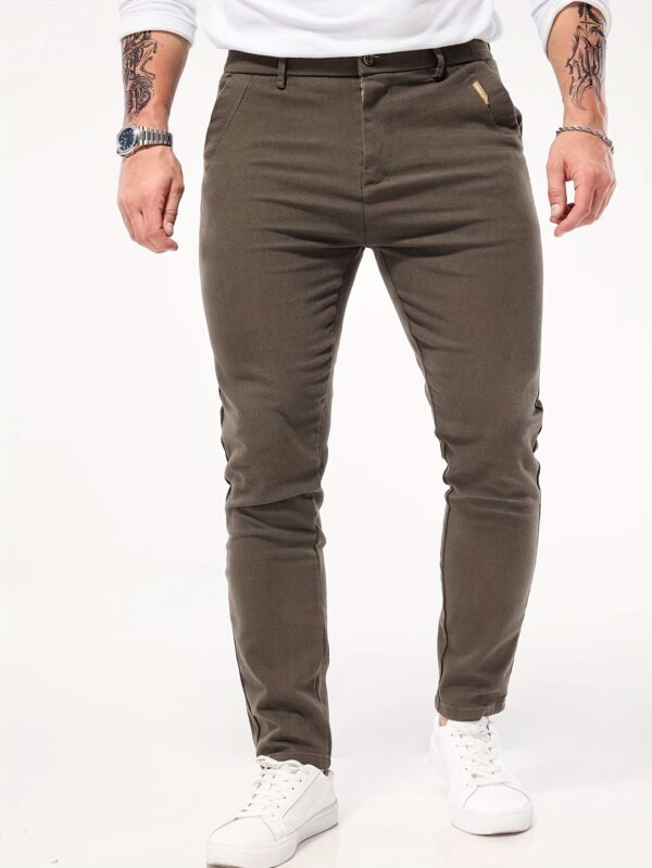 Men's Slim-Fit Stretch Casual Pants - Olive Green, Cotton Blend, Button Detail, Machine Washable, Versatile Style for All Seasons - Image 4
