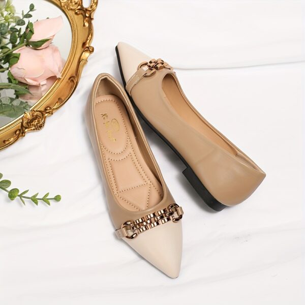 Women's Buckle Decor Flat Shoes, Two Tone Pointed Toe Slip On Shoes, Fashion All-Match Commuter Flats - Image 2