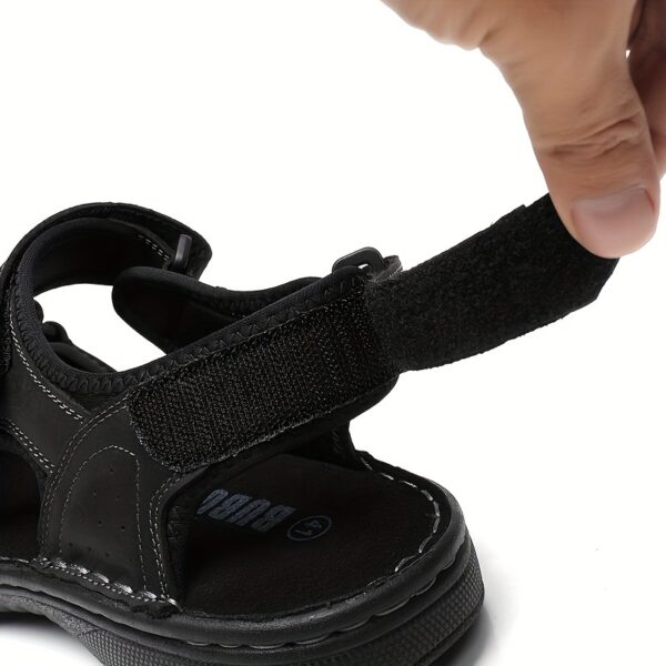 Men's Summer Sandals with Thick Sole, Breathable Head Layer Cowhide, Hook & Loop Closure, Lightweight Fabric Liner, PU Sole & Insole, Solid Color Casual Beach Shoes for Outdoor Activities - Image 6