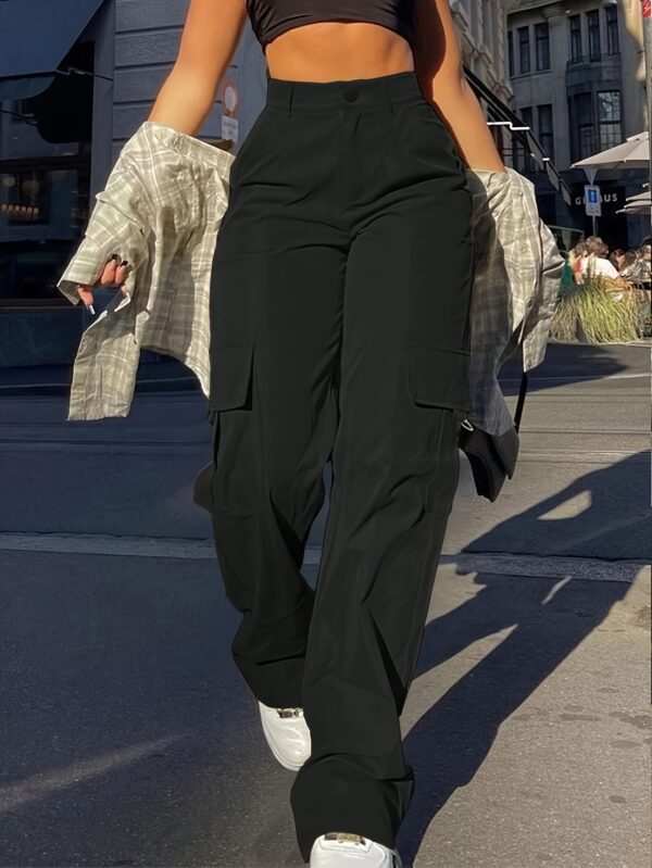 Women's High-Waisted Black Cargo Pants with Multiple Pockets - Casual Straight-Leg Design, Machine Washable, Perfect for Spring/Summer/Fall, Summer Outfits | Highwaisted Style | No Stretch Material, Cute Pants