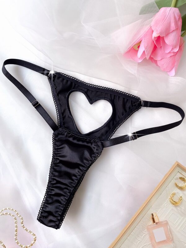 Solid Color Hollow Heart Romantic Adjustable Triangle Panties, Sexy Thong - Image 10