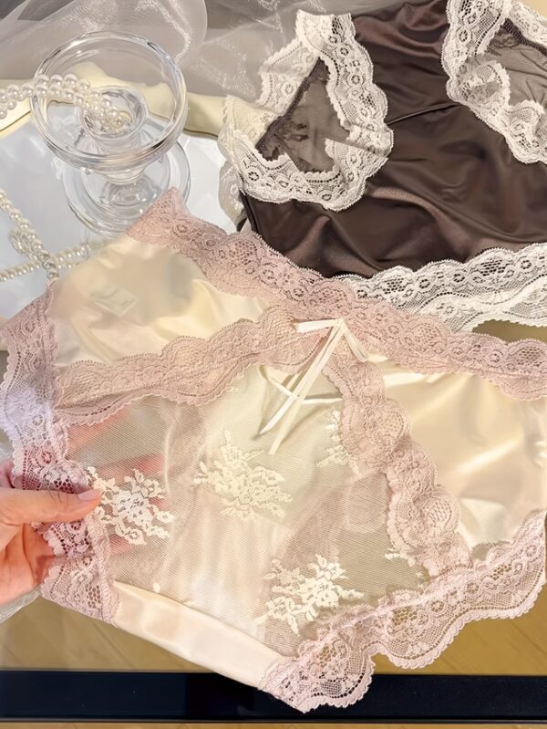Five Pairs of Bow Lace Panties, Semi-Transparent Mid-Rise Underwear, Stylish Women'S Panties. - Image 4