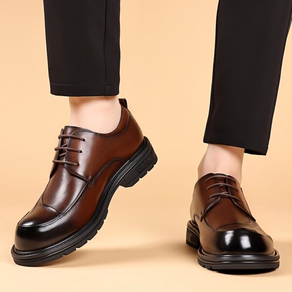 Men's Genuine Leather Dress Shoes - Formal & Casual Lace-Up Shoes, Brown, Cushioned Insole & Non-Slip Sole for Wedding, Office, Everyday - All-Season Formal & Everyday Footwear, Office Ready Shoes, Sophisticated Shoe Design, Durable Pu Sole - Image 8