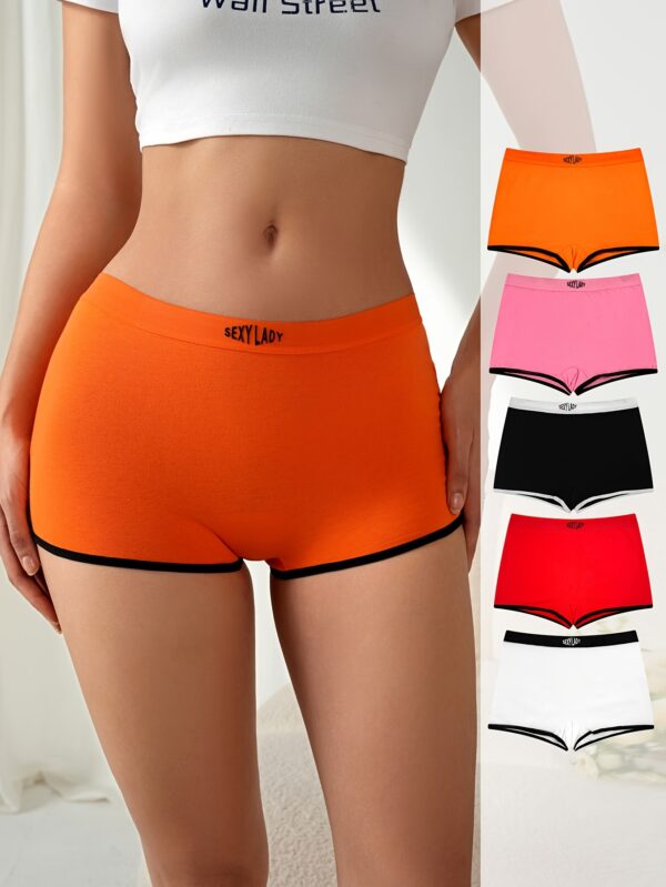 5pcs Women's Boxer Briefs - Quick-Dry, Breathable, Anti-Slip Underwear with Stretchy Waistband in Mixed Colors (Orange, Pink, Black, White) - Comfortable & Stylish for Casual Attire, Autumn Winter Underwear | Minimalist Design | Elastane Blend