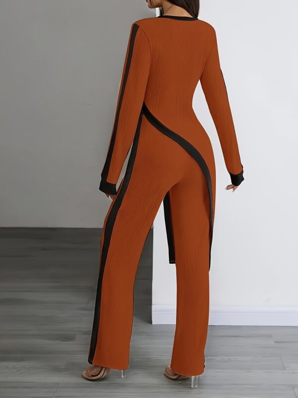 Women'S Elegant Black and White Striped Long Sleeve Jumpsuit with Wide Legs - Polyester, Asymmetrical Design, Perfect for Spring/Fall, Casual to Formal Wear, Casual Attire|Asymmetrical Jumpsuit|Polyester Fabric - Image 15