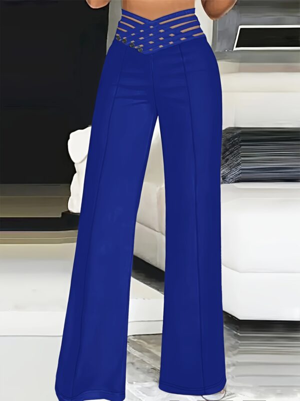 Women's High-Waist Cut-Out Straight-Leg Pants - Casual Polyester Trousers, Machine Washable, Ideal for Everyday Commute - Elegant Solid Color