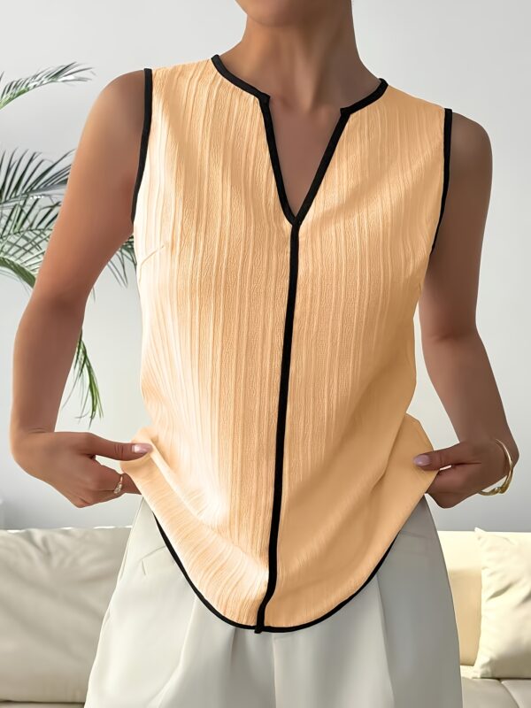 Raffinéa Women'S Sleeveless V-Neck Blouse with Black Trim - Elegant White Polyester Shirt for Summer, Chic Collar Design, Perfect for Casual or Dressy Outfits, Ladies Blouses - Image 18
