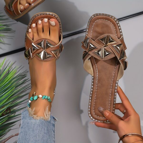 New Women's Slippers with Glitter Triangle Decoration, Fashionable and Trendy, Lightweight and Soft Sole, Casual Slippers - Image 7