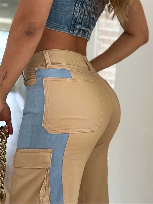 Women's Workwear Straight Leg Pants with Contrast Seams & Multiple Pockets - 100% Polyester Loose Fit Casual Streetwear for Daily Urban Wear, All-Season Comfort - Image 7