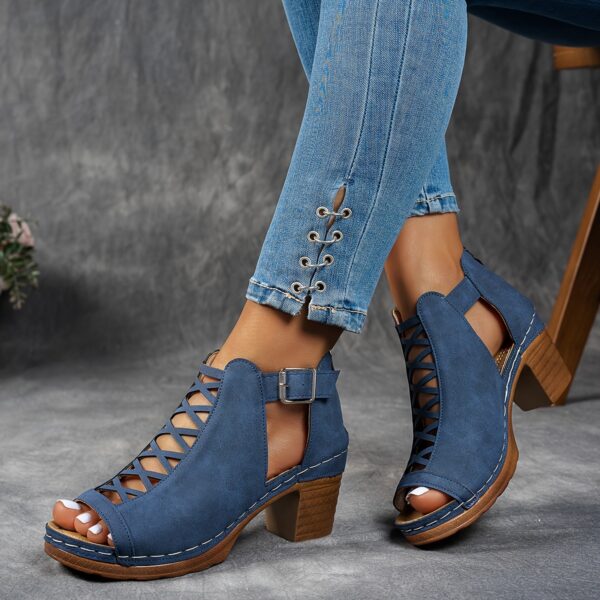 Summer Cross Roman Gladiator Elegant Thick Heel Wedge Sandals - Image 13