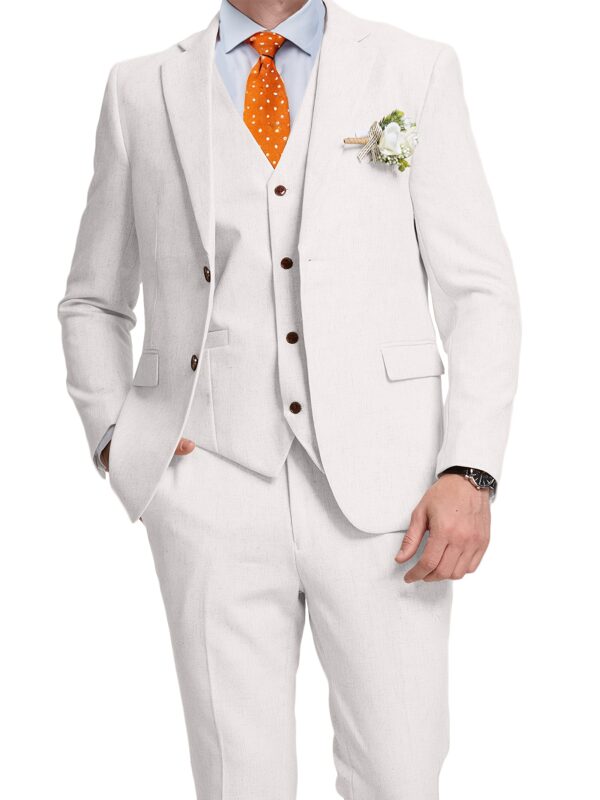 Men's Suits 3pcs Retro Linen Men Suit Beach Wedding Suit Summer Slim Fit Light Weight Linen Suit Jacket Vest Pant Tuxedo Business Prom - Image 3