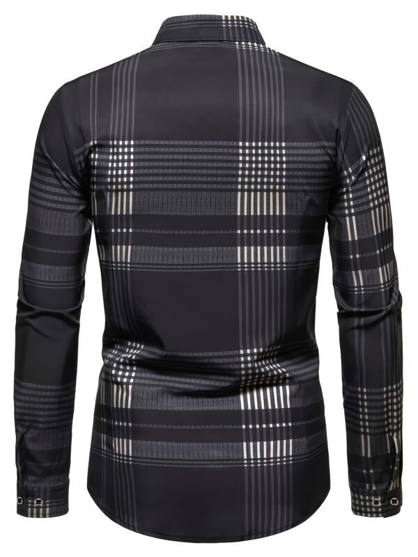 Men's Plaid Print Long Sleeve Shirt, Detailed Floral Design, Versatile Business Casual Outing Streetwear Shirt, Perfect Gift for Husband - Image 4