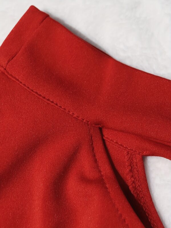Elegant Red Sleeveless Pleated Wide-Leg Jumpsuit for Women - High Neckline with Scarf Detail, Machine Washable, Perfect for Spring/Summer/Fall, Autumn Cocktail Wear, Nontransparent Fabric - Image 3