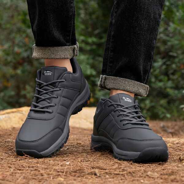 Men's Low-Top All-Season Hiking Sneakers, Black with Gray Accents, Non-Slip Durable Outdoor Sneakers for Men, Lightweight & Breathable for Hiking, Camping, and Casual Wear - Image 9