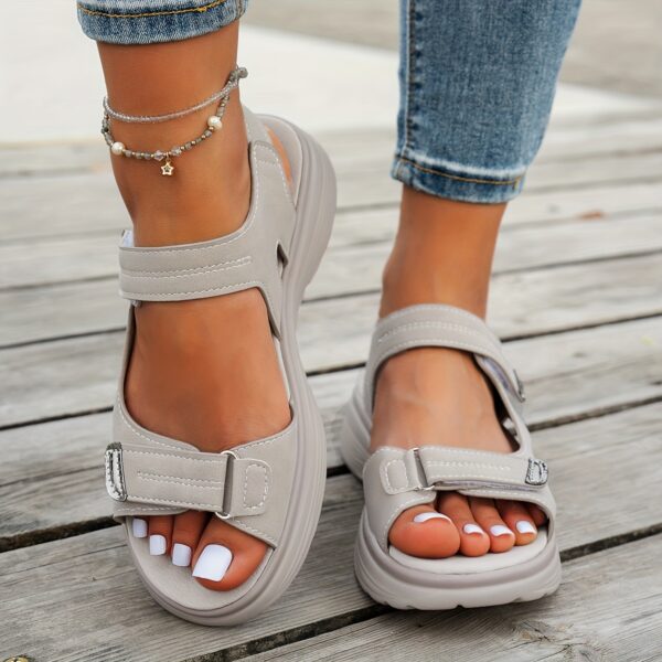 Women's Elegant Mary Jane Sandals - Adjustable Hook-and-Loop Ankle Strap, Breathable PU Cover Upper & Cushioned Insole, Comfortable Wedge Heel for Summer Beach, Casual & Outdoor Wear - Solid Color Design, Summer Beach Footwear | Open Toe Sandals | Adjustable Strap Sandals - Image 15