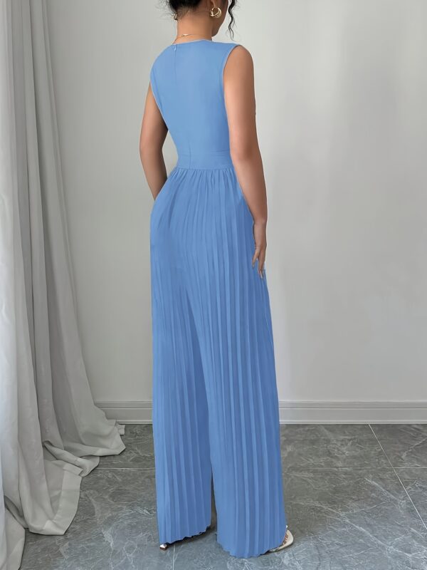 Women'S V-Neck Belted Wide-Leg Pleated Jumpsuit, Perfect for Casual Elegance in Commuting And Vacation Outfits. - Image 6
