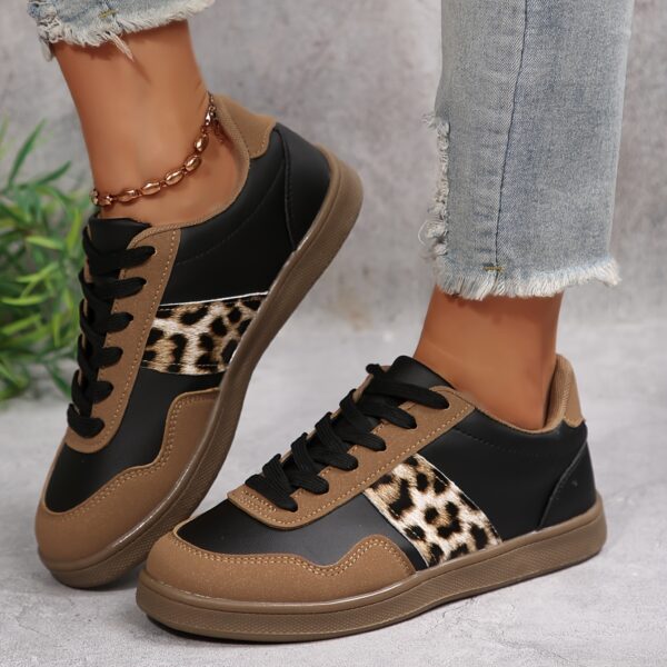 Women'S High-Quality Fashion Sneakers with Black and Brown Leopard Print, Comfortable Low-Top Casual Sports Shoes with Lace-Up Closure, All-Season Wear, Casual Footwear | Stylish Laceup Sneakers | Durable Rubber Sole - Image 2