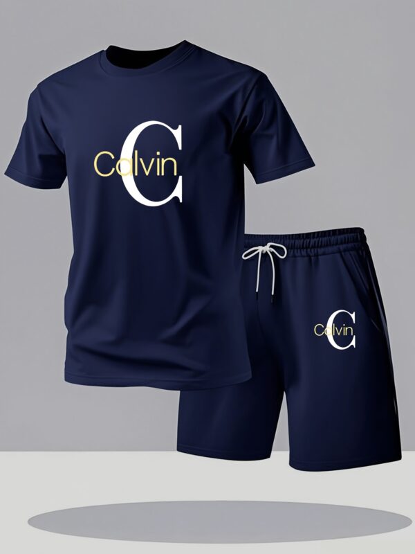 Men'S Comfortable Polyester Pajama Set - Casual Short Sleeve Crew Neck Top, Drawstring Jogger Shorts, Machine Washable - Image 5