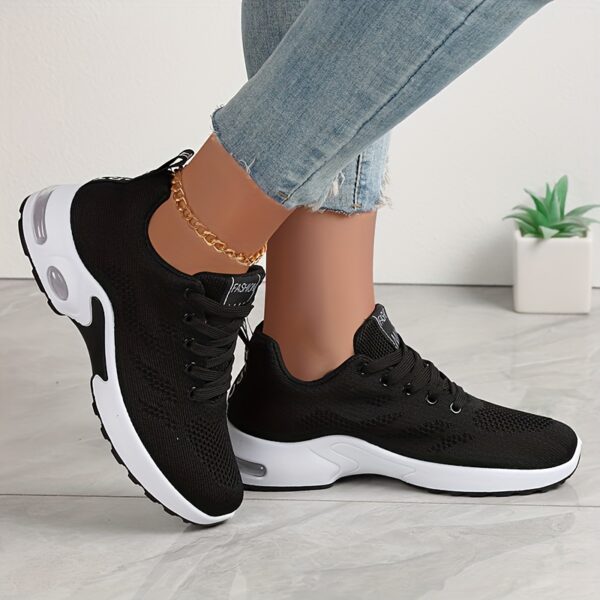 Women's Low-Top Air Cushion Sneakers - Shock-Absorbing, Breathable Fabric in Black, Burgundy, & Pink - Lightweight for Outdoor Sports & Daily Wear, All-Season, Lace-Up, Solid Color, MD Sole - Image 12