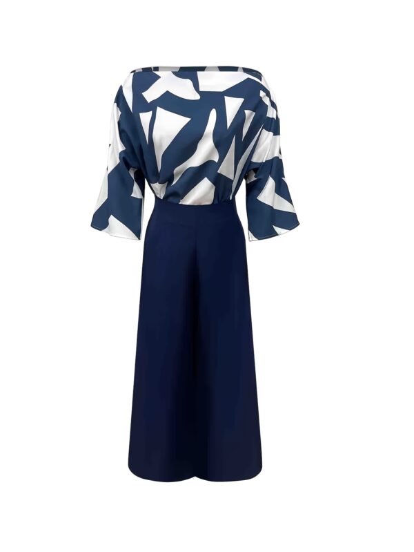Off-the-Shoulder Mid-Sleeve Top with Elastic Waistband Flared Pants 2pcs Set for Women - Image 3