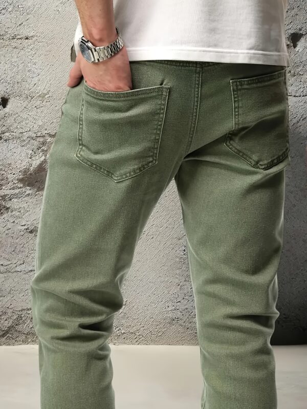 Men's Stretch Slim-Fit Straight-Leg Jeans - Mid-Stretch Comfort, Mid-Rise Waist, Button Closure, Machine Washable, All-Season Casual Wear for Everyday Outings, Versatile Clothing, Sleek Straight Legs, Comfortable Fit, Leisure Outfit, Modern Style, Durable Material, Stretchy Pants, Adult Clothing - Image 3