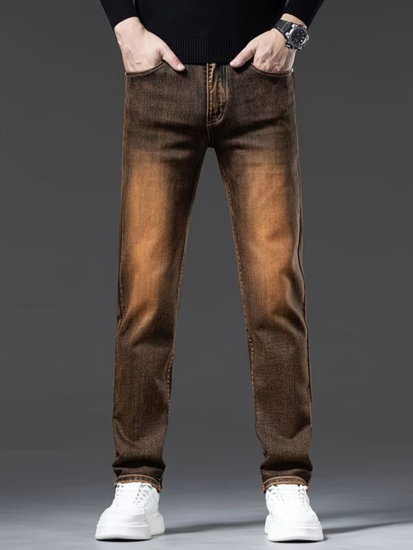 Men's Denim Pants Elastic Simple Denim Long Pants Slimming and Shaping Men's Dark Brown Clothing Multi-Process Men's Pants, Suitable for All Seasons - Image 5