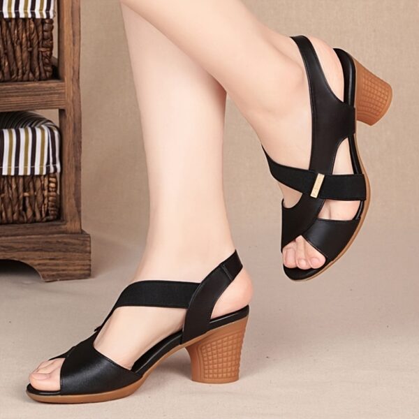 2024 Summer Comfortable Women's Mid-Heel Sandals, Slip-On Chunky Heeled High Heels in Solid Color for Mature Ladies