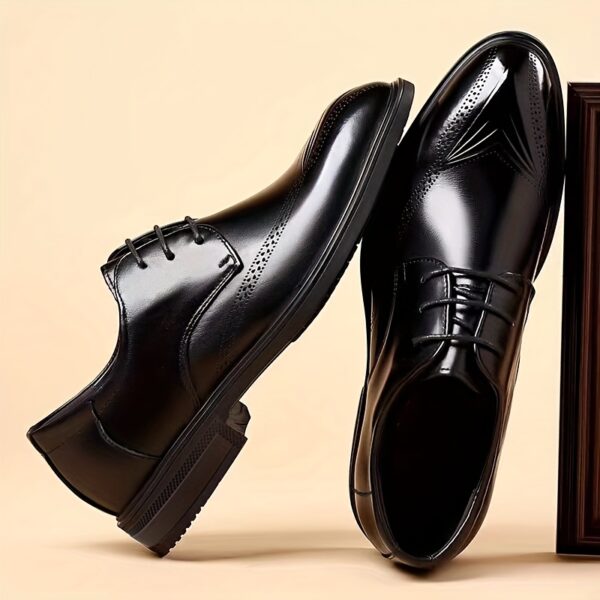 Elegant Brown Dress Shoes for Men - High-Quality Lace-Up Oxfords with Perforated Toe Box, Perfect for Business, Wedding, and Party Attire, All-Season Comfort, Formal Footwear | Elegant Shoe Design | Durable Footwear - Image 3