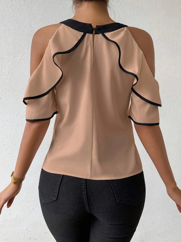 Elegant Off-Shoulder Bow Blouse for Women - Chic Solid Color Polyester Top, Perfect for Summer, Adds a Stylish Touch to Your Outfit - Image 2