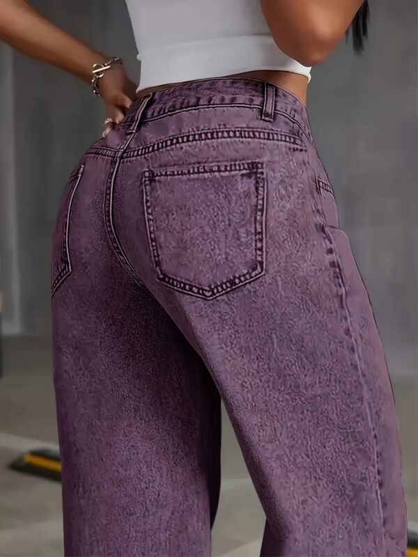 Women'S Stretchy Purple Denim Jeans - Elegant Straight-Leg Casual Pants with Pockets, Comfortable All-Season Wear for Work, Dates, Shopping, Camping & Casual Attire, Versatile Fashion, Medium Elasticity - Image 16