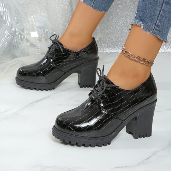 Women'S Fashion Lace-Up Pumps, Solid Color, Plain Toe, High Heel, Stone Pattern, Block Heel, with Polyurethane Upper, Fabric Lining, PVC Sole, Fabric Insole, for All-Season Versatile Shoes, from Huizhou North America & European Special - Image 7