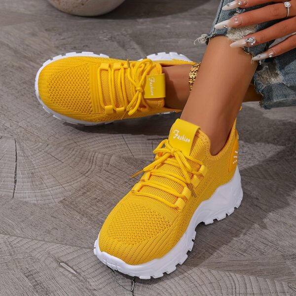 SIGUJK Women's Breathable Knit Sneakers - Lightweight Casual Walking Shoes with Cushioned PU Sole, White Low-Top Lace-Up Design for All-Season Outdoor Comfort, Shoes Sneakers, Sleek Sporty Design, Microfiber Construction, Everyday Footwear, Durable Footwear, Daily Commuters - Image 14