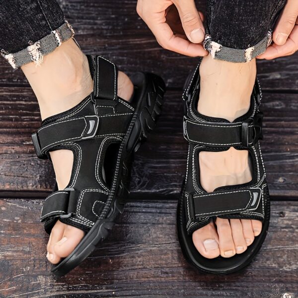Men's Summer Sandals - Cushioned EVA Sole, Non-Slip Outdoors/Beach/Casual Shoes - Lightweight Breathable Sandals for Everyday & Formal Wear - Black, Sleek Strap Design, Adjustable Strap Footwear - Image 11