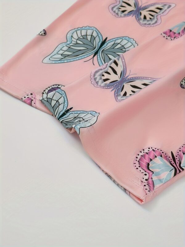 2pcs Casual Butterfly Print Pajama Set, Round Neck Short Sleeve Top and Elastic Pants, Women's Sleepwear - Image 22