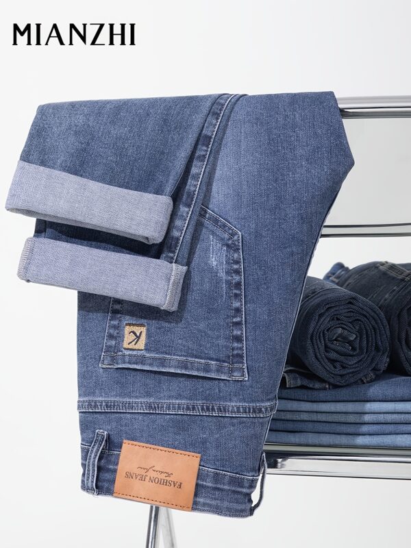 MIANZHI Men's Lightweight Summer Jeans - Casual Straight Leg Denim Pants, Mid-Rise, Loose Fit, Breathable Cotton Blend, Light Blue with Patch Detail, Perfect for Business or Casual Outings, Versatile Denim | Trendy Men's Jeans | Durable Denim, to Cotton