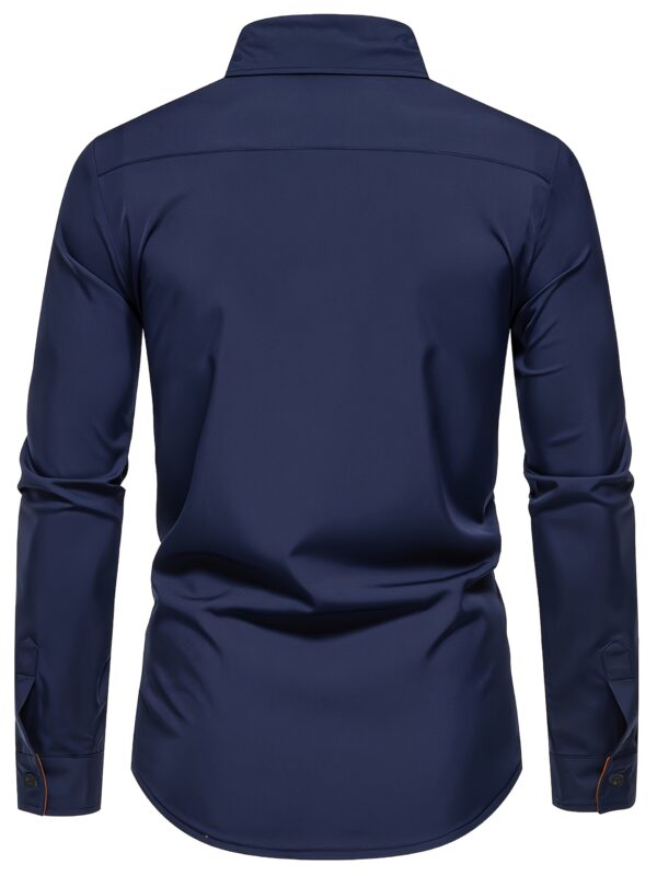 Men'S Slimming Line Long Sleeve Shirt - Stylish Solid Color with Contrast Binding, Three-Dimensional Design, Perfect for Casual Attire in Spring, Summer, and Autumn, Business Casual Shirt | Modern Casual Shirt | Durable Fabri - Image 5