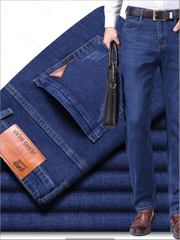 Men'S All-Season Basic Denim Jeans, 45% Cotton 26% Viscose 27% Polyester 2% Elastane, Solid Color, Regular Fit, Slight Stretch, Washed, Woven, 300g/m² - Business Casual Straight Leg Pants
