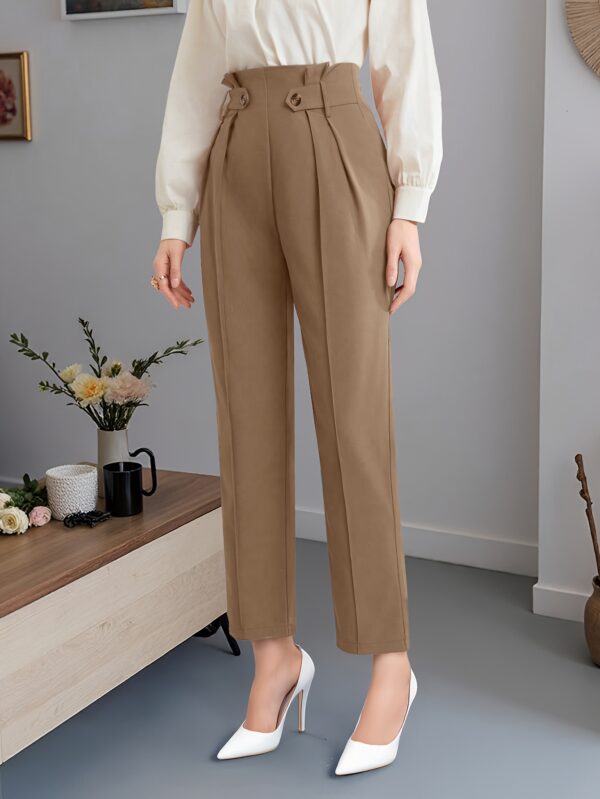 Women's Elegant Solid Color Straight-Leg Pants - Navy Blue Non-Stretch Trousers with Decorative Button Accents, All-Season Versatile Office & Casual Wear, Hand Wash/Dry Clean, Seasonal Versatility, Highwaisted Design, Smooth Fabric Finish, Workwear Essentials, Classic Style, Tailored Fit, Formal Bottoms, Adult Women - Image 15