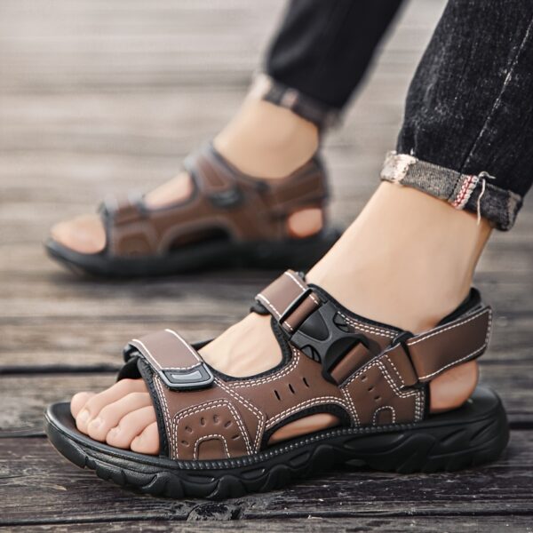 Men's Summer Sandals - Cushioned EVA Sole, Non-Slip Outdoors/Beach/Casual Shoes - Lightweight Breathable Sandals for Everyday & Formal Wear - Black, Sleek Strap Design, Adjustable Strap Footwear - Image 9