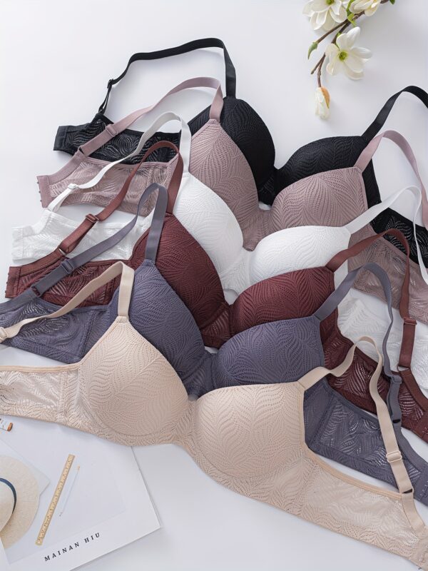 6pcs Women'S Lace Bra Set - Comfortable, Breathable, Push-Up Bras with Underwire, Solid Colors (White, Beige, Brown, Black, Pink, Purple) - Perfect for Casual Attire, Everyday Comfort | Elegant Lingerie | Comfortable Fit
