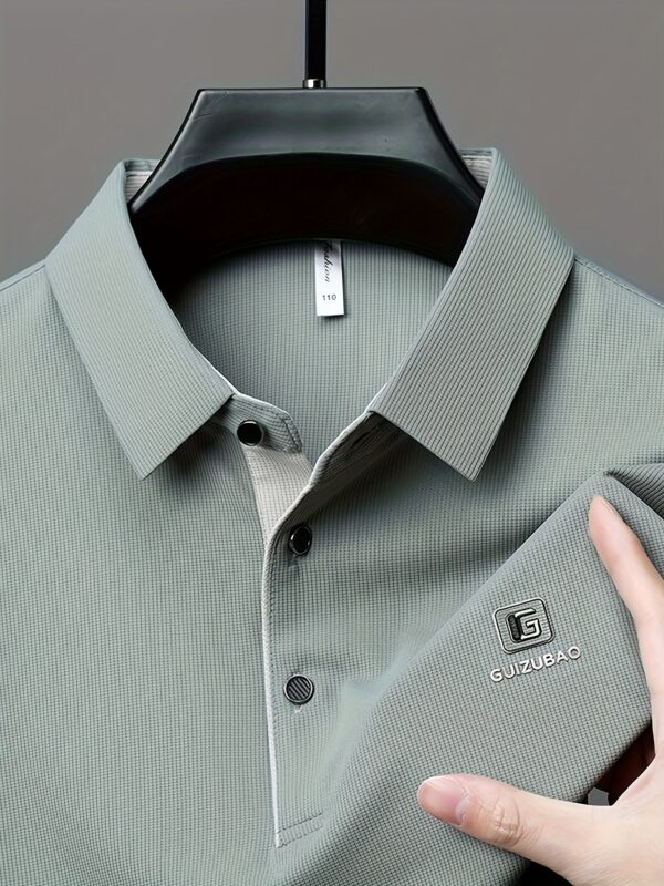 Men'S Casual Summer Short Sleeve Polo Shirt with Alphabet Pattern, Lightweight Polyester, Button-Up Collar, Regular Fit - Ideal for Daily Wea - Image 4