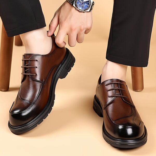 Men's Genuine Leather Dress Shoes - Formal & Casual Lace-Up Shoes, Brown, Cushioned Insole & Non-Slip Sole for Wedding, Office, Everyday - All-Season Formal & Everyday Footwear, Office Ready Shoes, Sophisticated Shoe Design, Durable Pu Sole - Image 5
