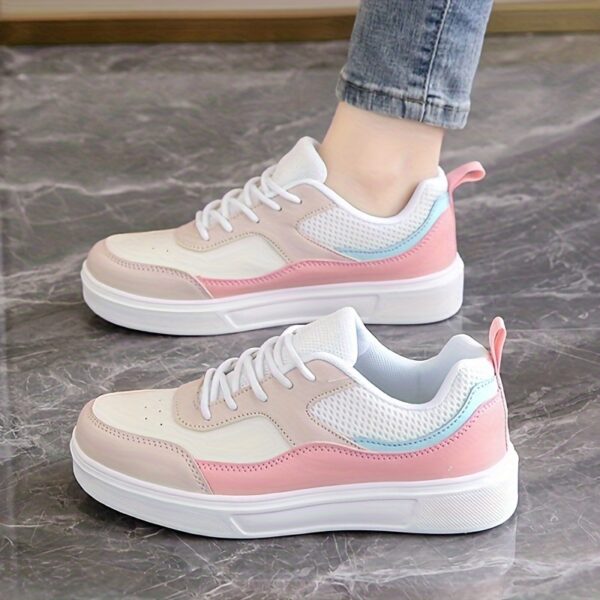 Stylish Women's Low-Top Sneakers - Lightweight Casual Shoes with Pastel Pink & Light Blue Accents, Synthetic Cover Upper, Breathable Mesh Lining, EVA Sole for Comfort, Perfect for Casual Attire & Travel - Image 4