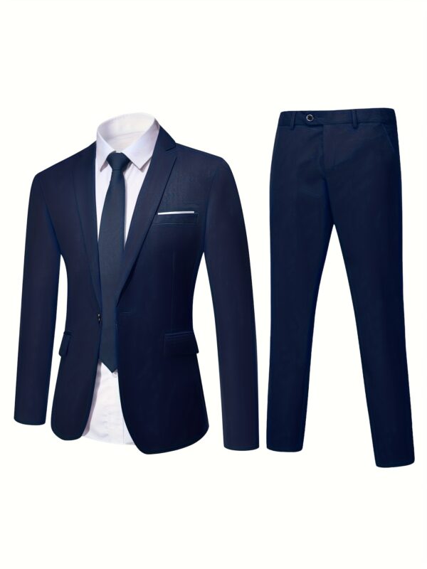 Men'S Casual Suit Set - Black Blazer, Matching Pants, Non-Stretch Fabric, Regular Fit, Button-Up, Ideal for Work, Spring/Summer - Image 6