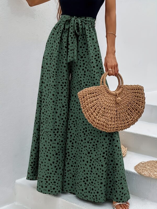 Women's Polka Dot Wide-Leg Pants with Adjustable Waist Tie - Loose Fit Long Trousers, Machine Washable All-Season Casual to Formal Elegant Chic Trousers for Women - Image 14