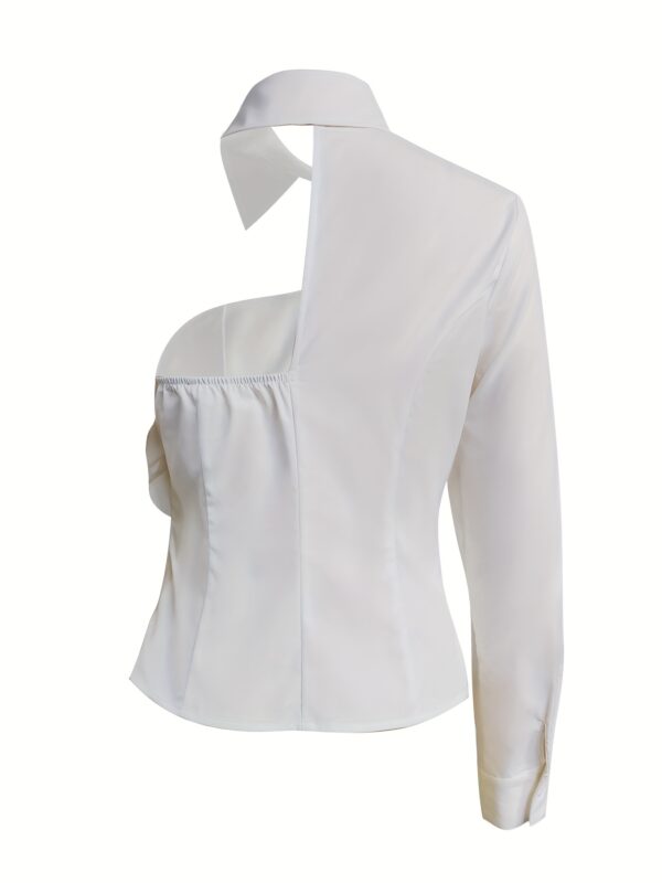Elegant Women's Blouse with Ruffled Neckline & 3/4 Sleeves - Lightweight Pink Solid Color Shirt for Spring/Summer, Hand Wash Only, Non-Stretch Fabric, Versatile Casual to Formal Wear, Spring Fashion Top, Offshoulder Styling - Image 22