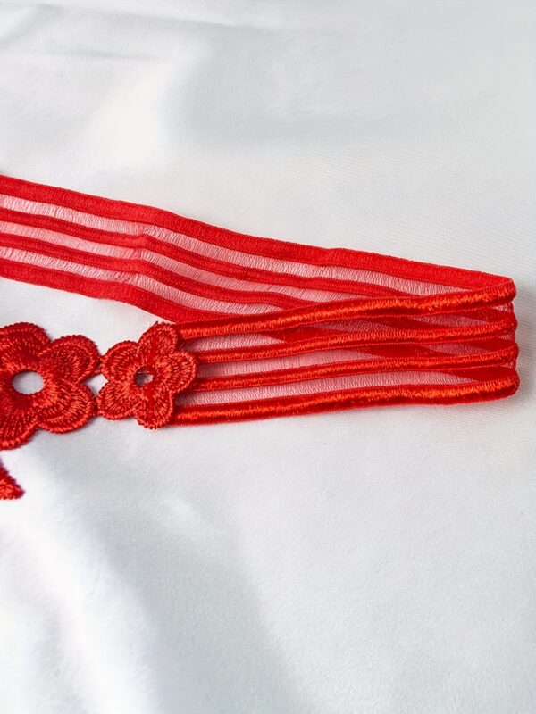 1pc Sexy Beaded Thong Panties for Women, 100% Polyester Knit Fabric, Solid Color, Drop Waist, Mini Embroidered V-String Underwear, Adult Thong Style, 105gsm - Red - Image 5